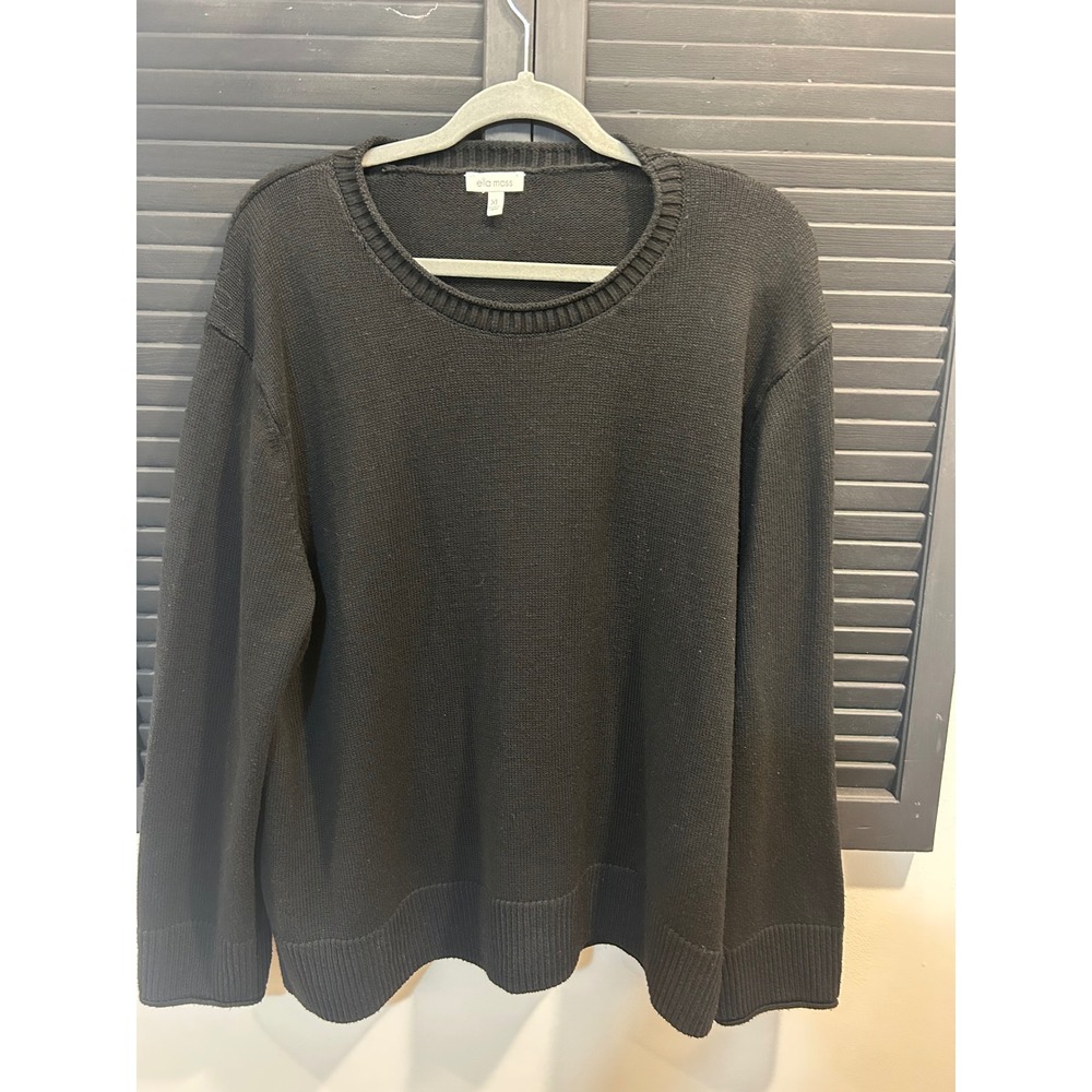 Ella Moss Womens XL Black Crew Neck Long Sleeve Ribbed Knit Sweater